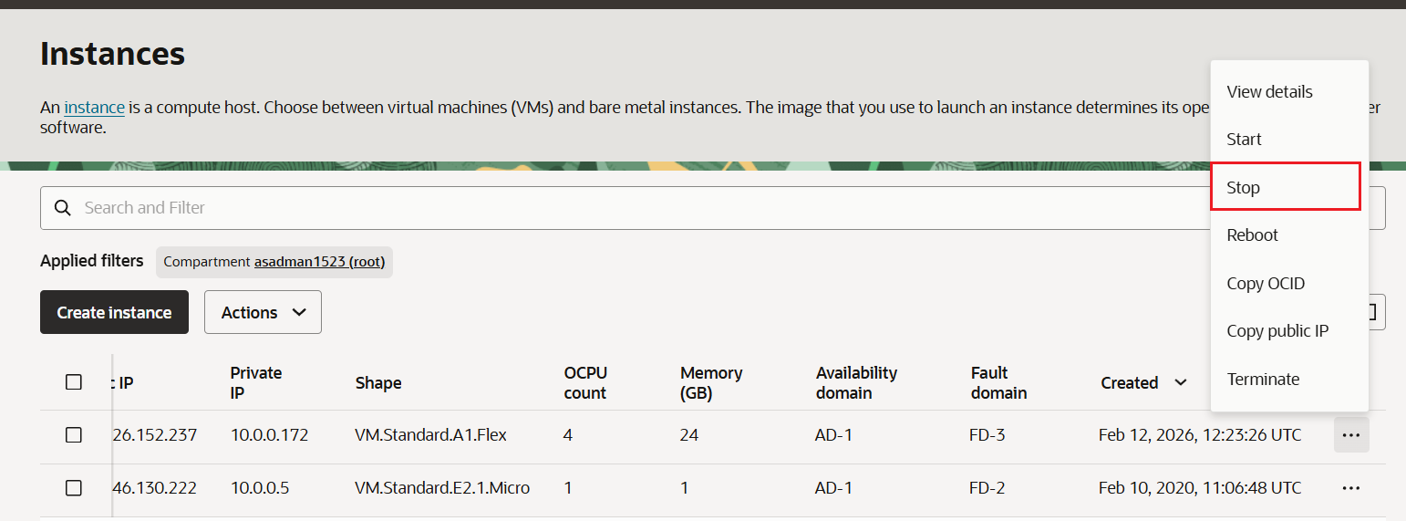 Localized screenshot for How to manually downgrade an Oracle Cloud instance to stay within the free tier