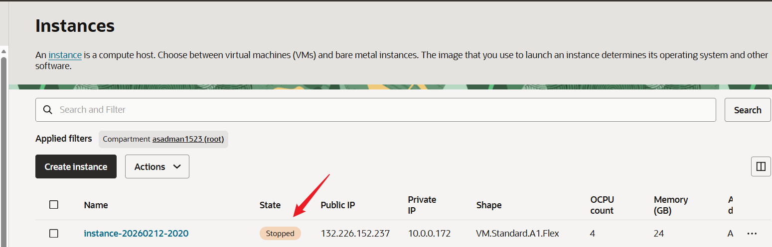 Localized screenshot for How to manually downgrade an Oracle Cloud instance to stay within the free tier