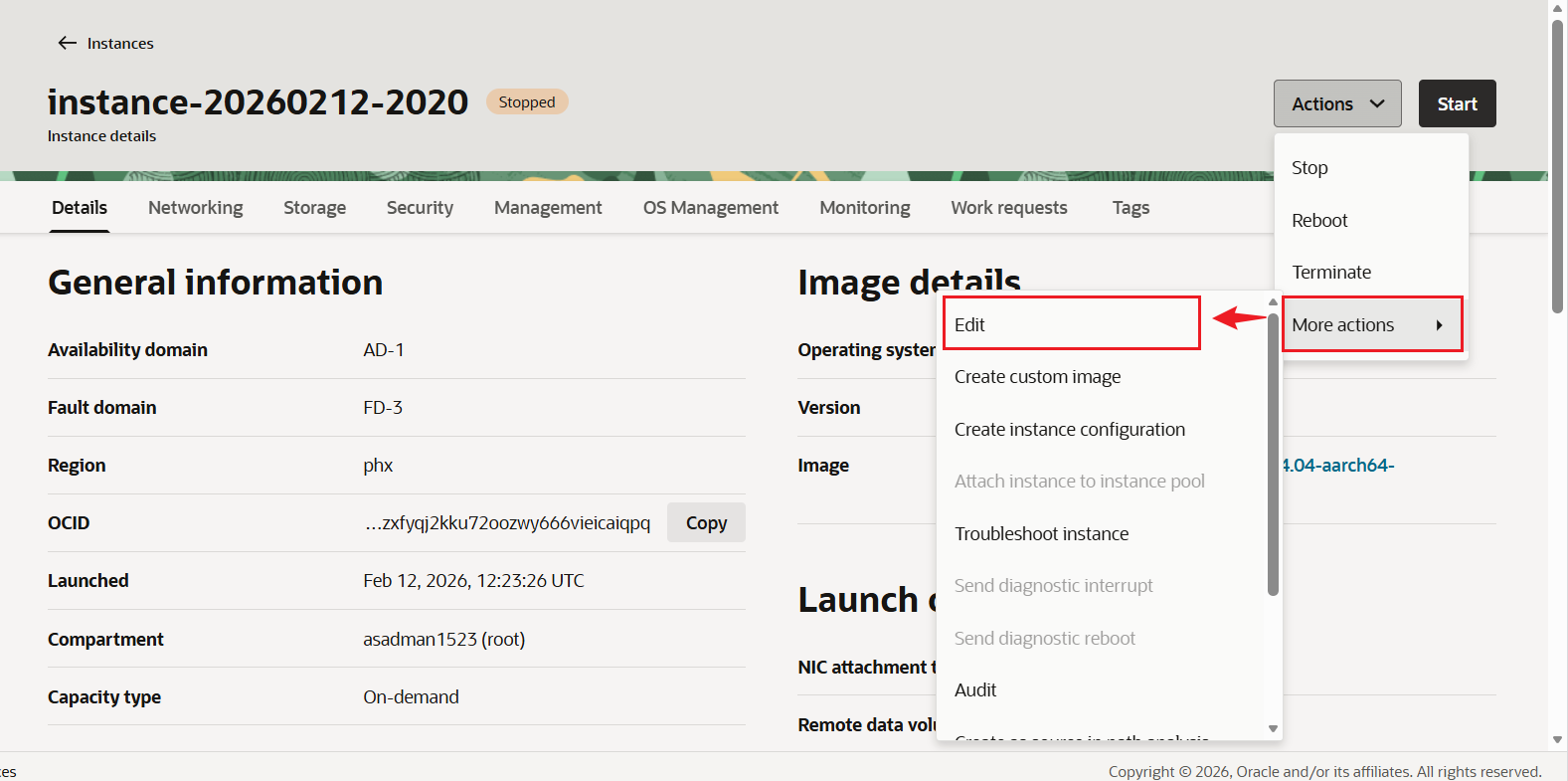 Localized screenshot for How to manually downgrade an Oracle Cloud instance to stay within the free tier