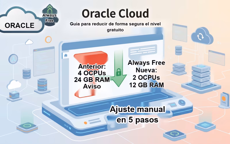 Captura de pantalla localizada para Cómo reducir manualmente una instancia de Oracle Cloud para seguir en la capa gratuita