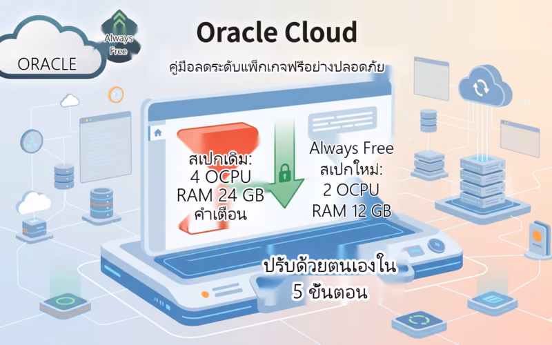 ภาพหน้าจอที่แปลเป็นภาษาท้องถิ่นสำหรับ วิธีลดสเปก Oracle Cloud ด้วยตนเองให้ตรงกับโควตาฟรี