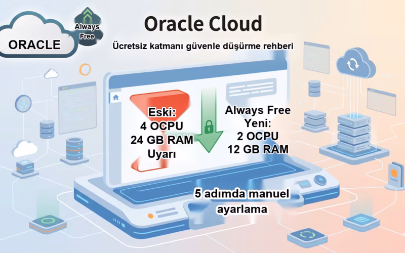 Oracle Cloud sunucusunu ücretsiz limite uygun şekilde manuel düşürme için yerelleştirilmiş ekran görüntüsü