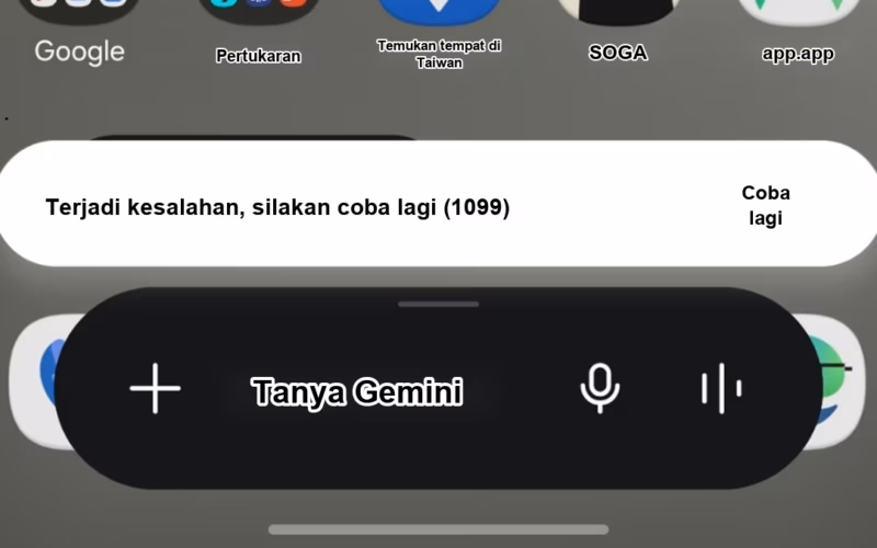 Tangkapan layar yang dilokalkan untuk Tutorial pemecahan masalah kesalahan Aplikasi Gemini 1099